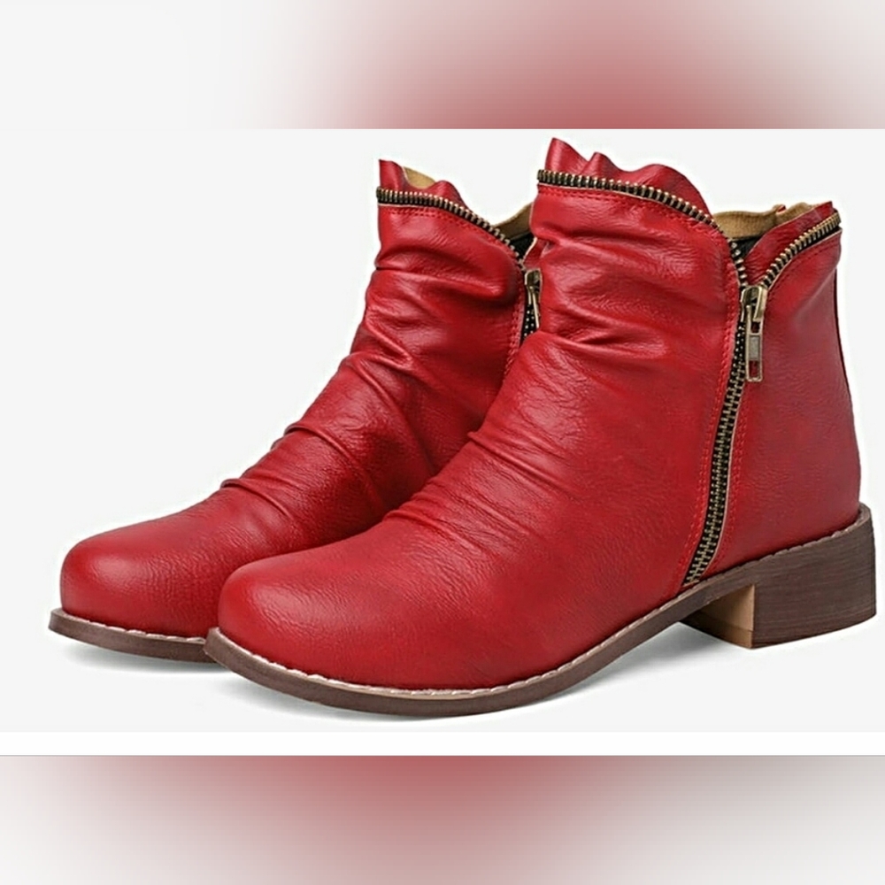 Womens Red Faux Leather Ankle Boots. BRAND NEW Never Worn